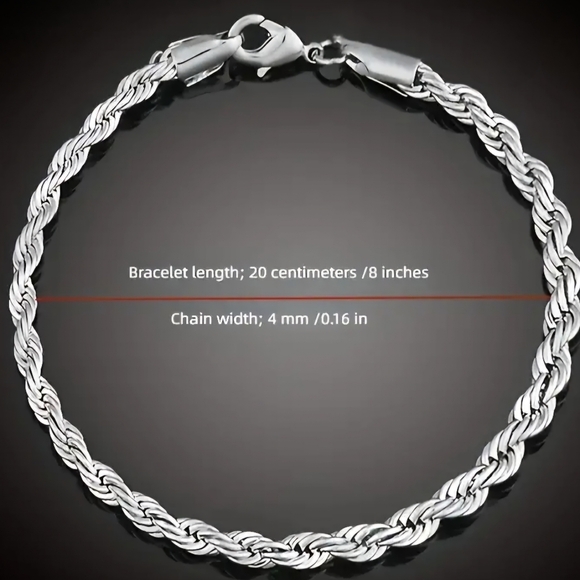 Rope Necklace & Bracelet Set Sterling Silver 4mm - Picture 2 of 4